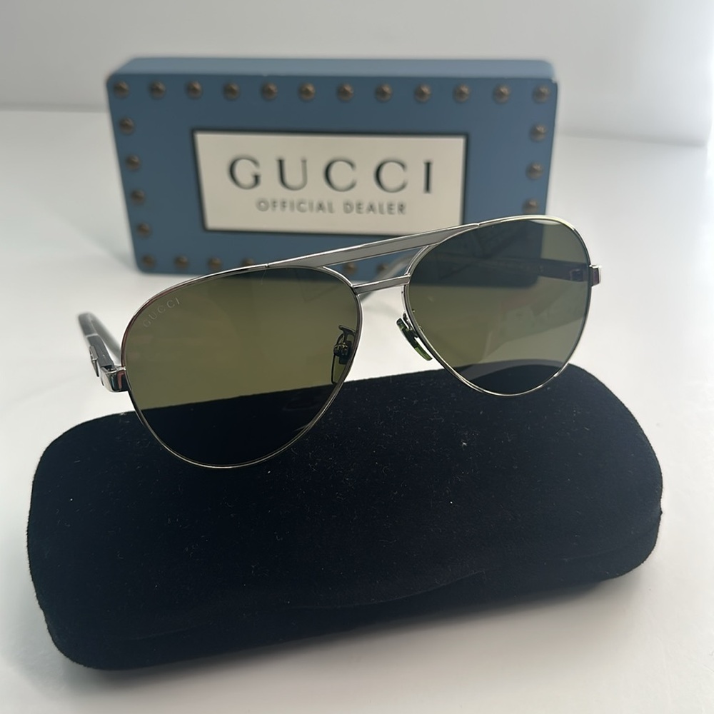 💯- New Authentic Gucci™ GG1163S 002 60 - Silver/Gray Sunglasses - Picture 6 of 14